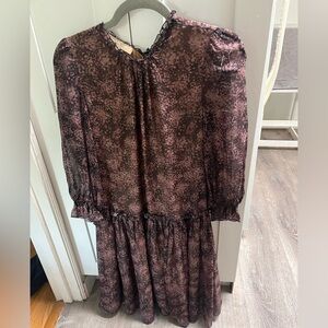 Italian Floral Long Sleeve Midi Dress Plum Michael Kors designer 4 silk wedding